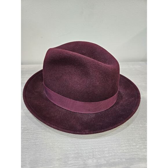 Goorin Bros Burgundy Dean The Butcher Fedora 100% Wool USA Hat Lid LARGE NEW L - Picture 1 of 10